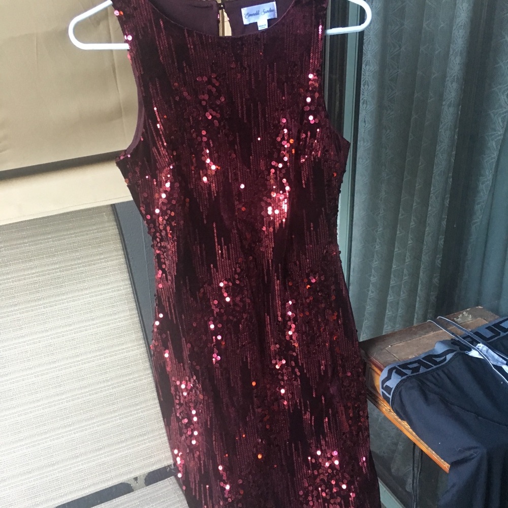 Burgundy sequins holiday cocktail dress